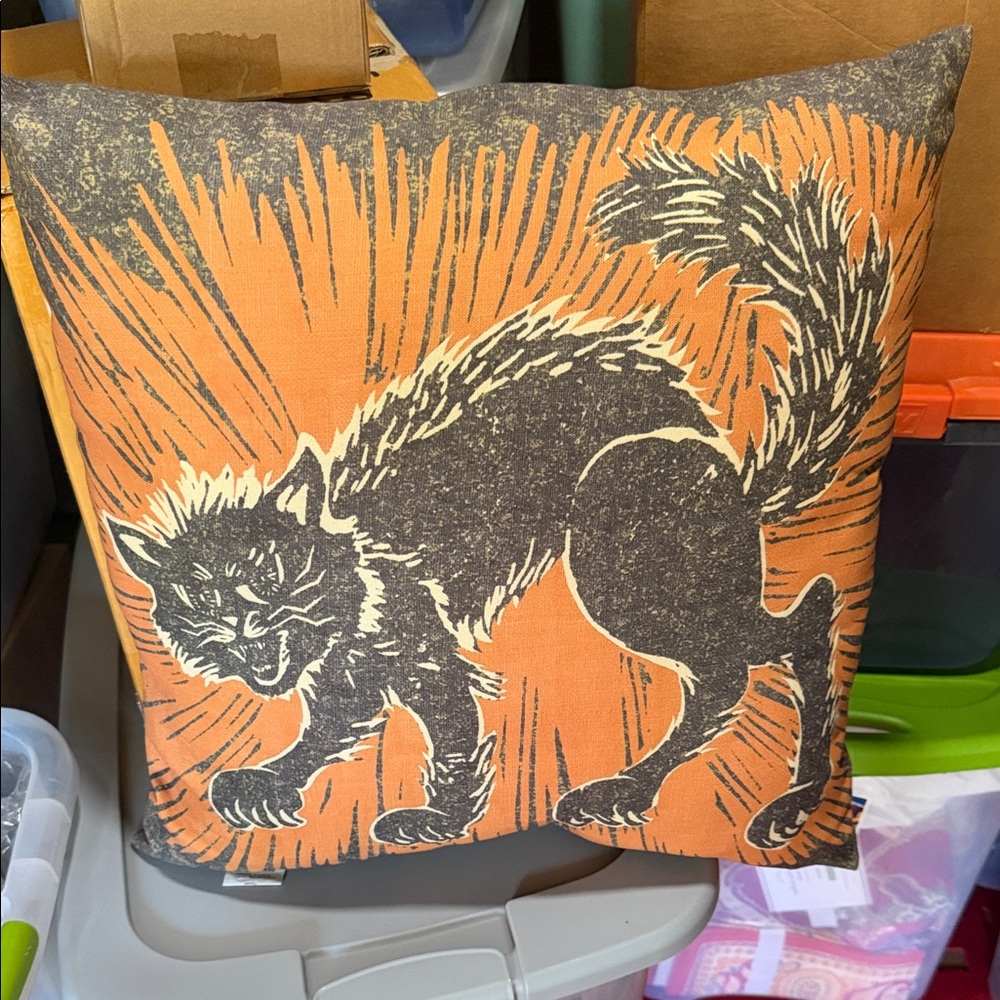 Pottery Barn Vintage Black Cat 🐈‍⬛ Scary Pillow EUC